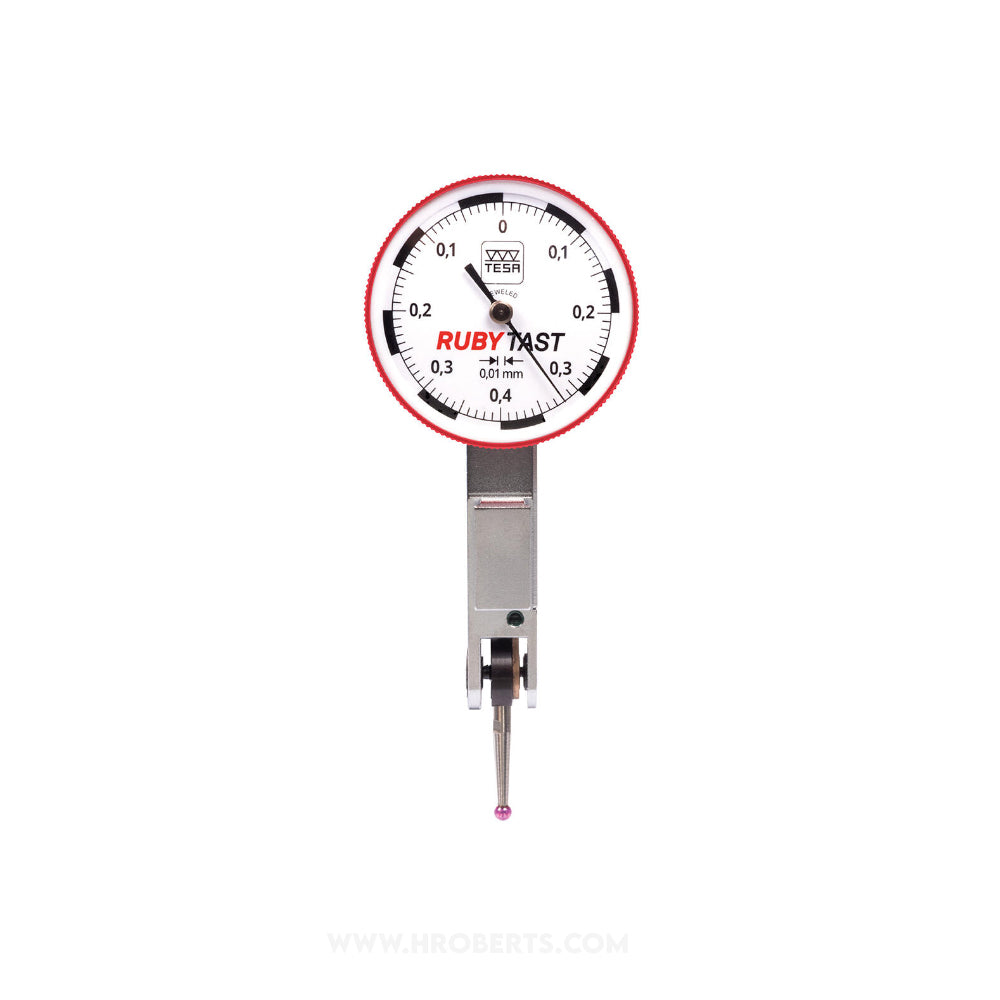 Tesa 01811000 Swisstast Lever Dial Indicator Horizontal Type, Graduation 0.01mm, Range 0.8mm, Scale 0-0.4-0, Stylus Length 12.53mm, Bezel Diameter 28mm