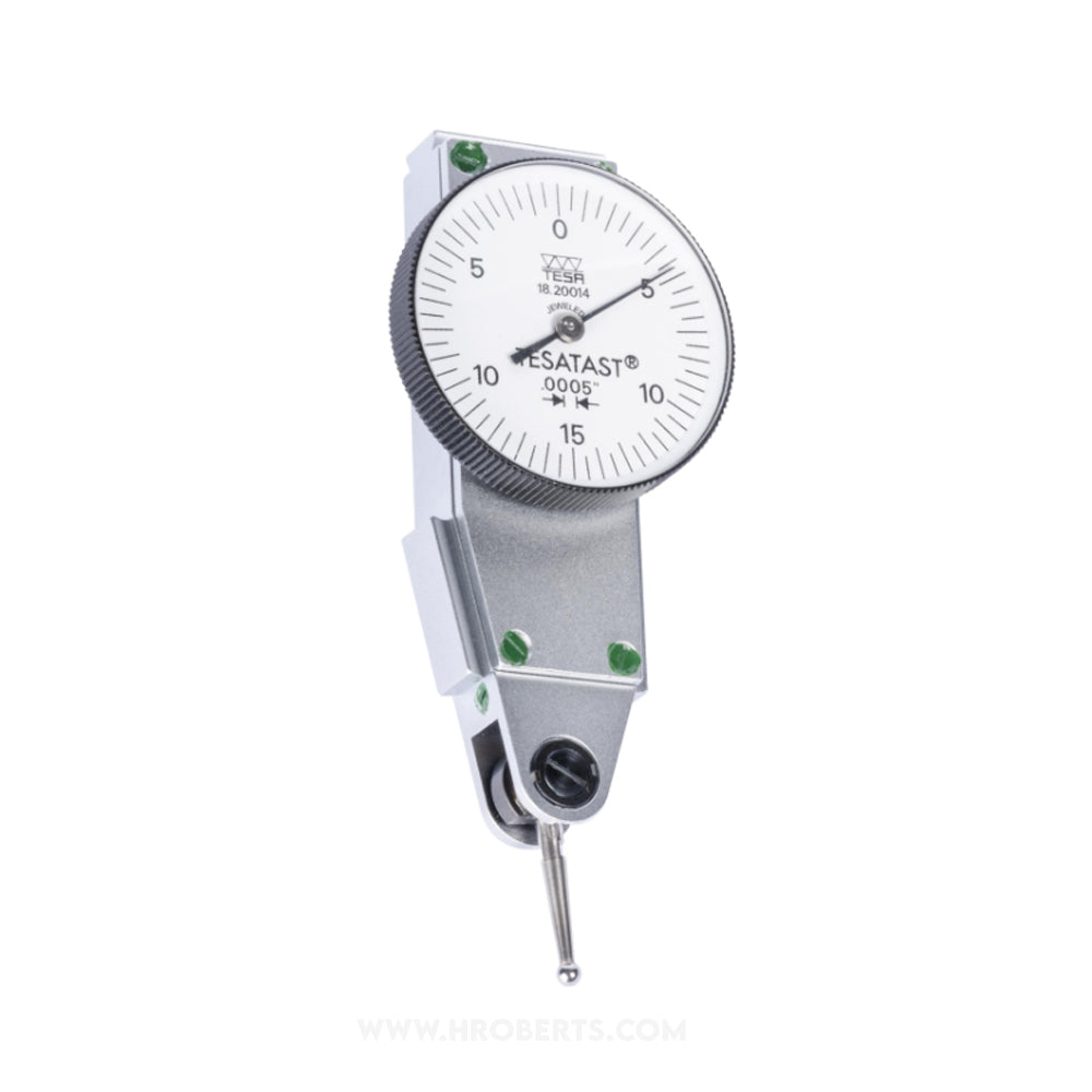 Tesa 01820014 Tesatast Lever Dial Indicator Parallel Type, Graduation 0.0005", Range 0.030", Scale 0-15-0, Stylus Length 1/2", Bezel Diameter 1.1"