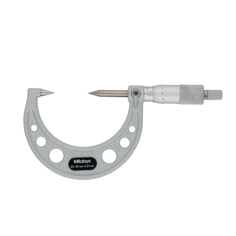 Mitutoyo 112-214 Point Micrometer, Range 25-50mm, Graduation 0.01mm, 30 Degree Carbide Tipped