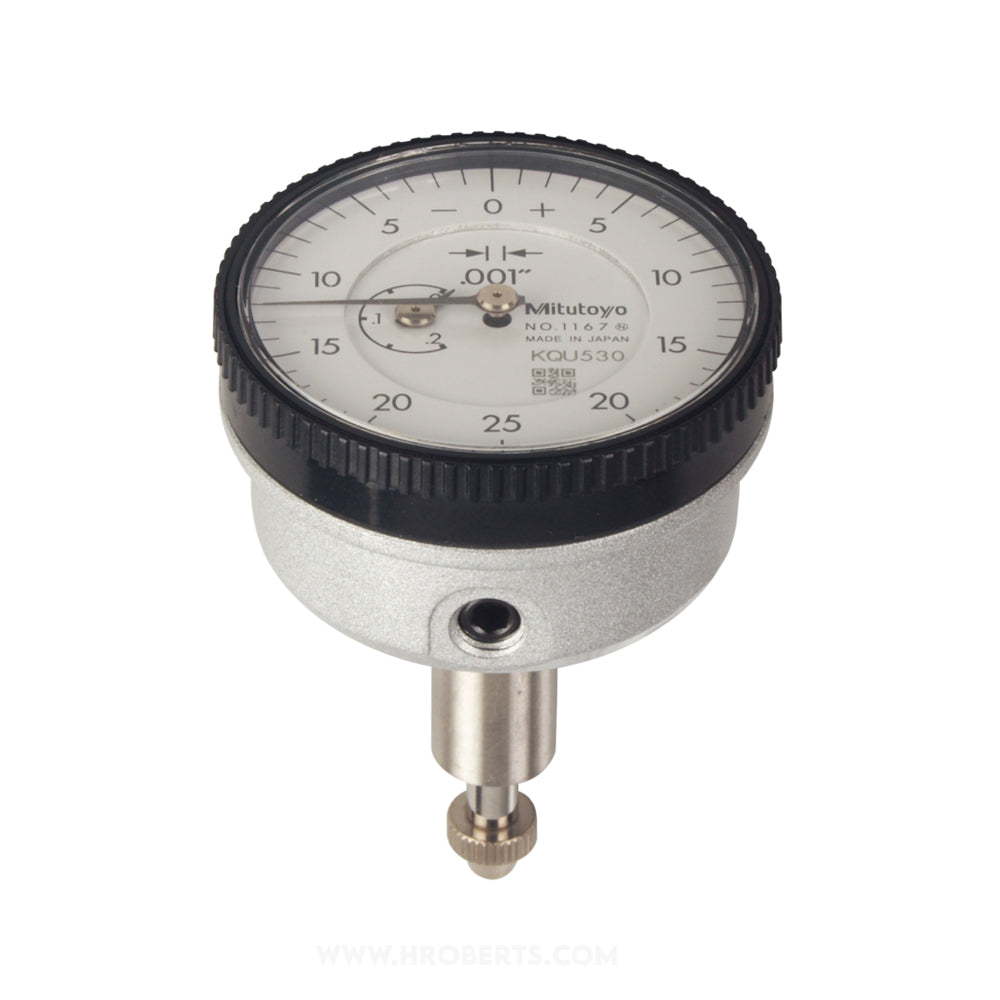 Mitutoyo 1167A Back Plunger Dial Indicator, Graduation 0.001", Range 0.2", Scale 0-25-0, Bezel Diameter 1.57"