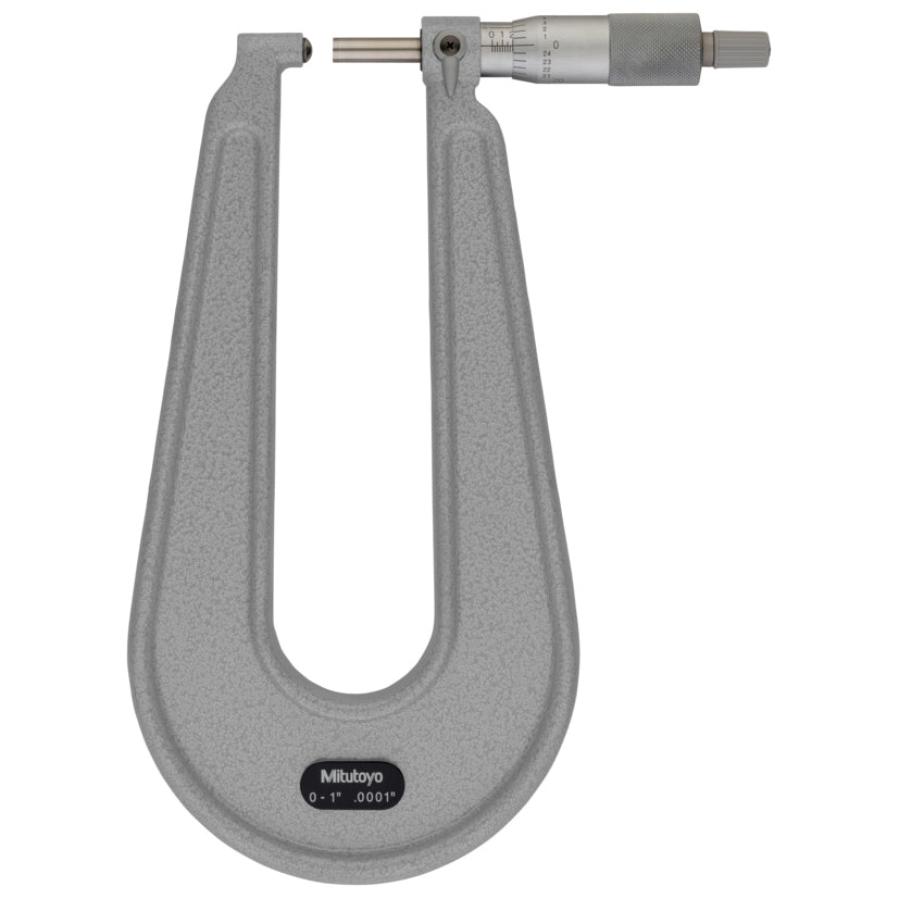 Mitutoyo 118-116 Sheet Metal Micrometer, Range 0-1", Graduation 0.0001", Throat Depth 6", Anvil Spherical, Spindle Flat