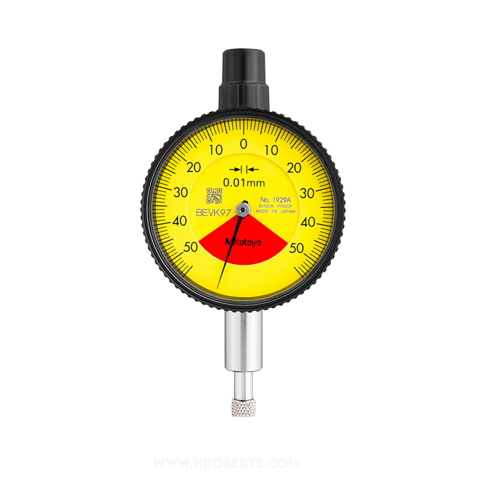 Mitutoyo 1929A Dial Indicator, One Revolution, Graduation 0.01mm, Range 1mm, Scale 50-0-50, Bezel Diameter 40mm