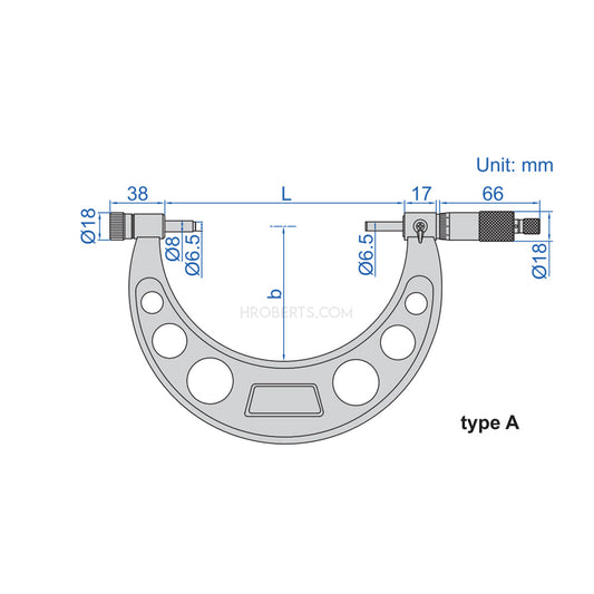 Insize 3206-100A Interchangeable Anvil Micrometer, Range 0-100mm, Graduation 0.01mm