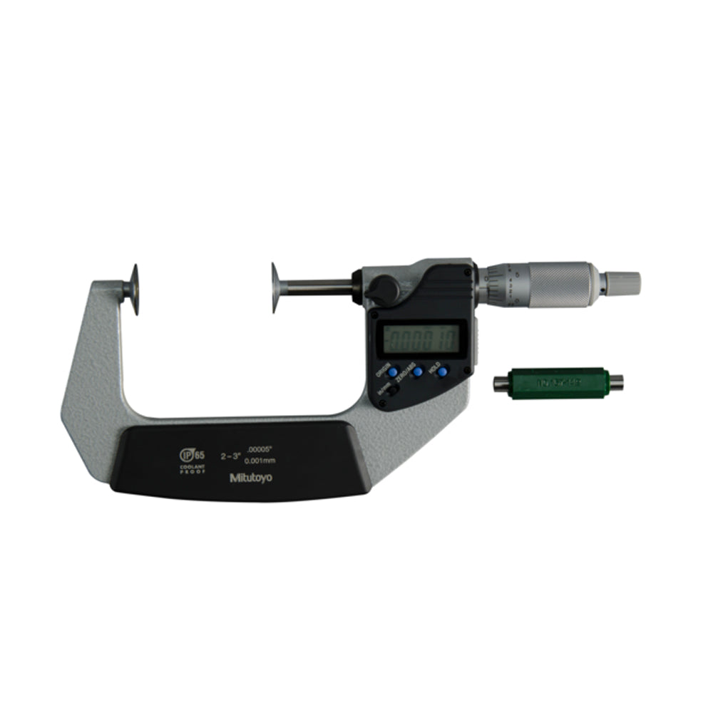 Mitutoyo 323-352-30 Digimatic Digital Disc Micrometer, Range 2-3" / 50.8-76.2mm, Resolution 0.00005" / 0.001mm, IP65, with SPC Data Output