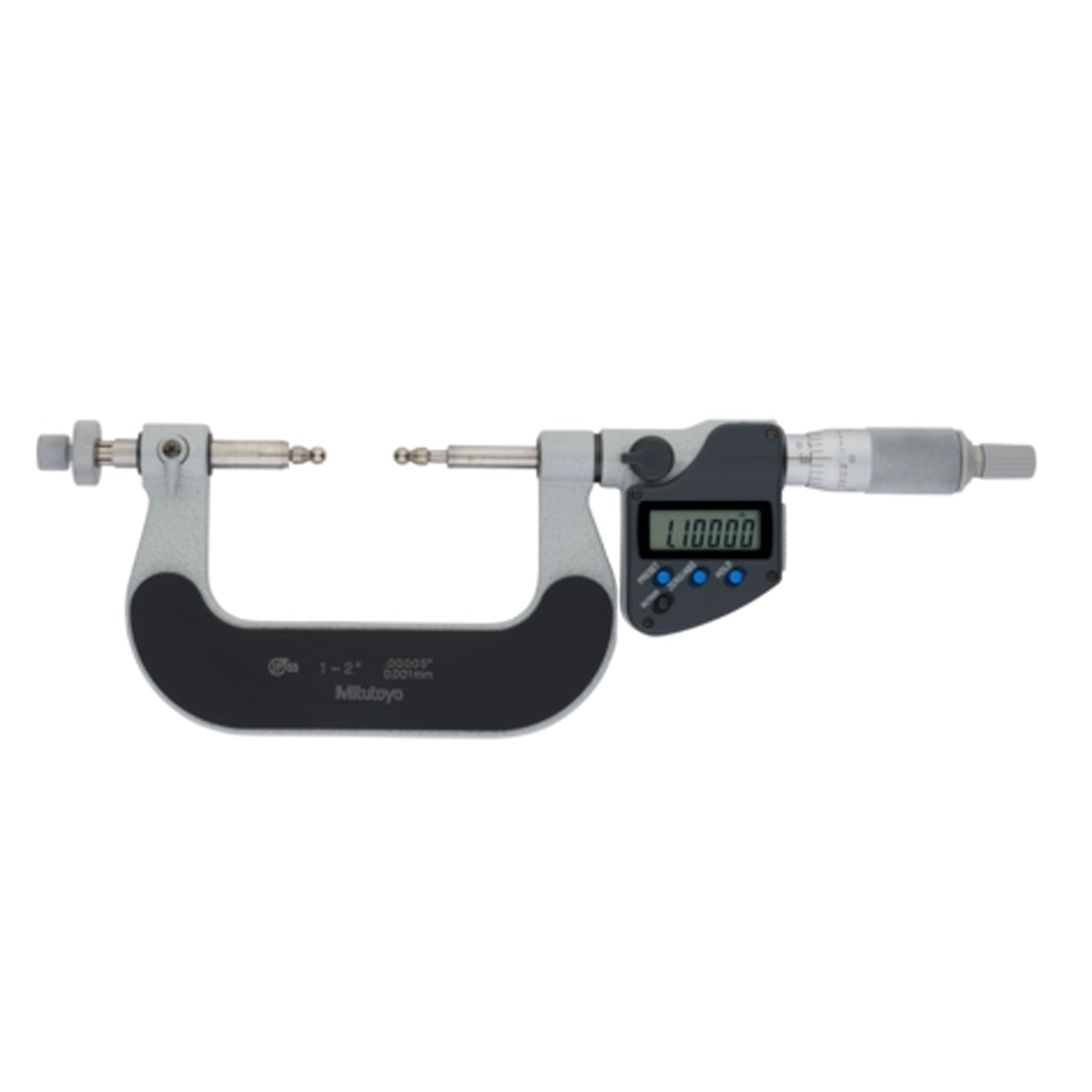 Mitutoyo 324-352-30 Digimatic Digital Interchangable Anvil Gear Tooth Micrometer, Range 1-2" / 25.4-50.8mm, Resolution 0.00005" / 0.001mm, IP65, with SPC Data Output