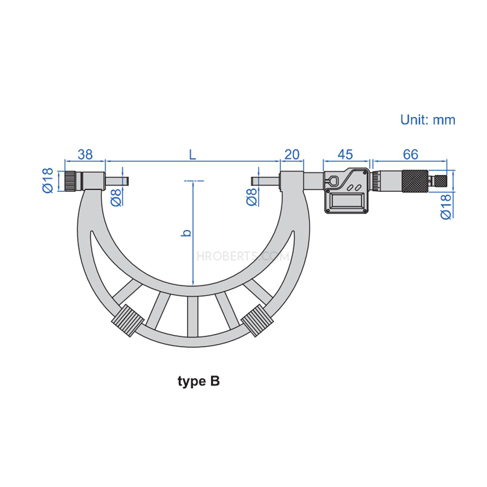 Insize 3506-500A Interchangeable Anvil Micrometer, IP65, Range 400-500mm / 16-20", Resolution 0.001mm / 0.0001"