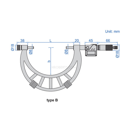 Insize 3506-600A Interchangeable Anvil Micrometer, IP65, Range 500-600mm / 20-24", Resolution 0.001mm / 0.0001"