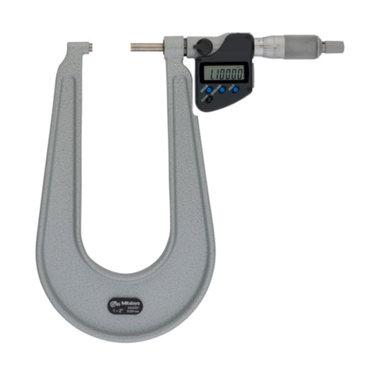 Mitutoyo 389-352-30 Digimatic Digital Sheet Metal Micrometer, Range 1-2" /  25.4-50.8mm, Resolution 0.00005" / 0.001mm, Throat Depth 150mm, Anvil Flat, Spindle Flat, IP65 with SPC Data Output