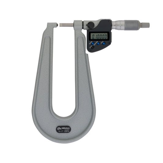 Mitutoyo 389-361-30 Digimatic Digital Sheet Metal Micrometer, Range 0-1" /  0-25.4mm, Resolution 0.00005" / 0.001mm, Throat Depth 150mm, Anvil Spherical, Spindle Flat, IP65 with SPC Data Output