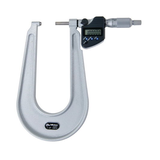 Mitutoyo 389-372-30 Digimatic Digital Sheet Metal Micrometer, Range 1-2" /  25.4-50.8mm, Resolution 0.00005" / 0.001mm, Throat Depth 150mm, Anvil Spherical, Spindle Spherical, IP65 with SPC Data Output