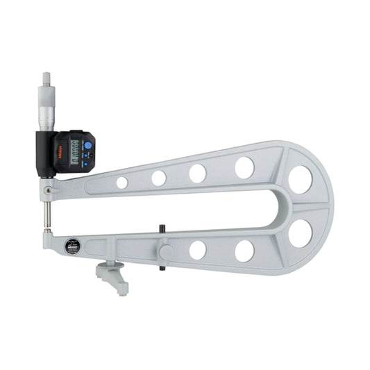 Mitutoyo 389-714 Digimatic Digital Sheet Metal Micrometer, Range 0-1" /  0-25.4mm, Resolution 0.00005" / 0.001mm, Throat Depth 300mm, Anvil Flat, Spindle Flat, IP65 with SPC Data Output