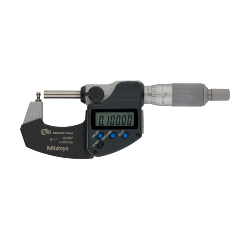 Mitutoyo 395-362-30 Digital Tube Micrometer, Range 0-1" / 0-25.4mm, Resolution 0.00005" / 0.001mm, IP65 with SPC Data Output, Spherical Anvil Steel D = 3.5, L = 6mm, Flat Spindle