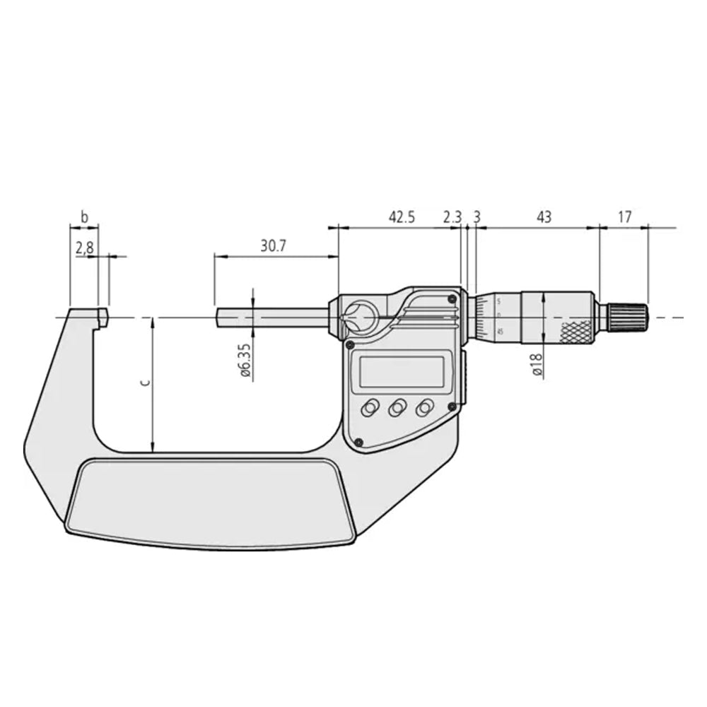 Mitutoyo 395-373-30 Digital Tube Micrometer, Range 2-3" / 50.8-76.2mm, Resolution 0.00005" / 0.001mm, IP65 with SPC Data Output, Spherical Anvil and Spindle