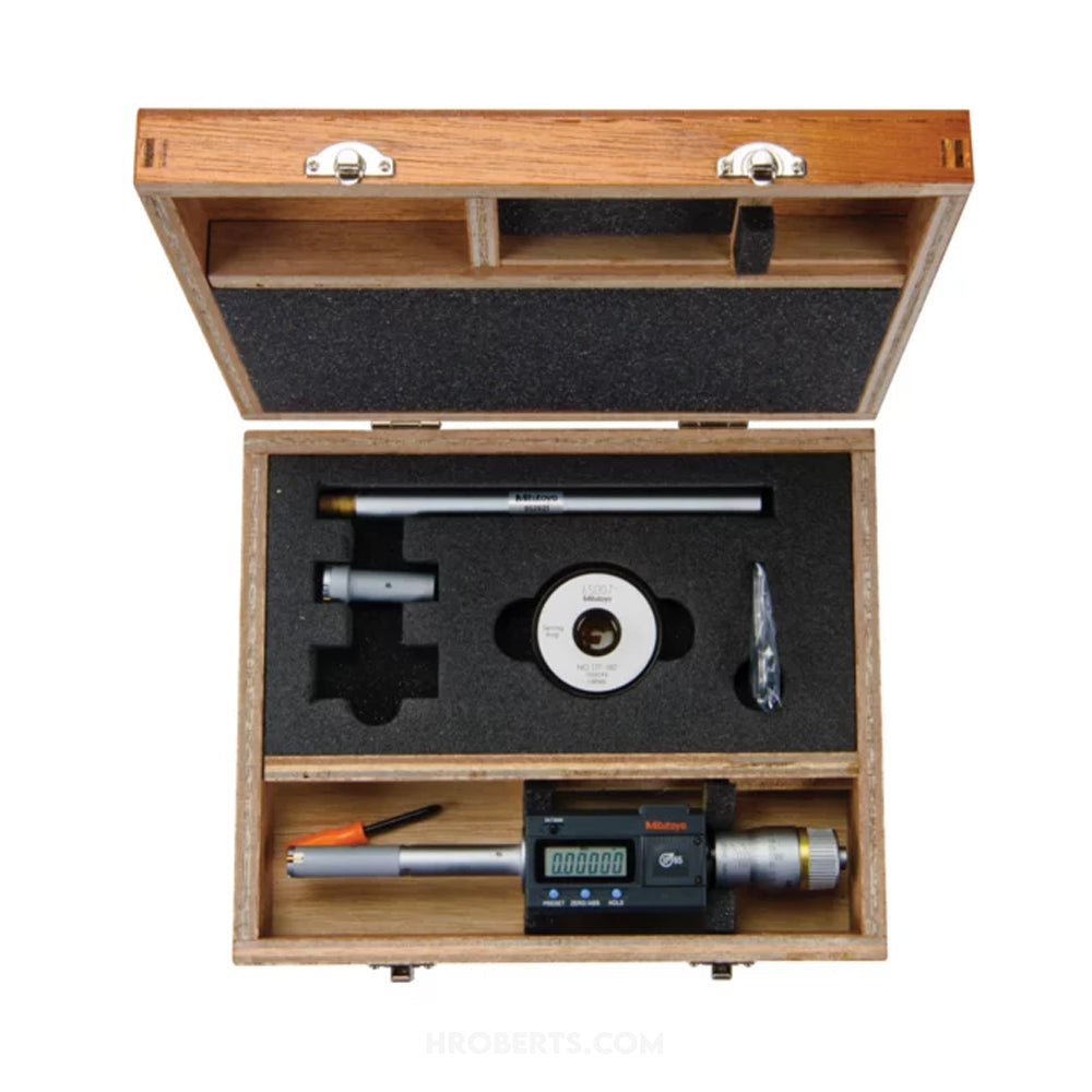 Mitutoyo 468-977 Digmatic Digital Holtest Bore Micrometer Interchangable-Head Set, 3-Point Contact, Range 0.5-0.8" / 12.7-20.32mm, Resolution 0.00005" / 0.001mm, IP65, with SPC Data Output, Supplied with Setting Ring and Extension