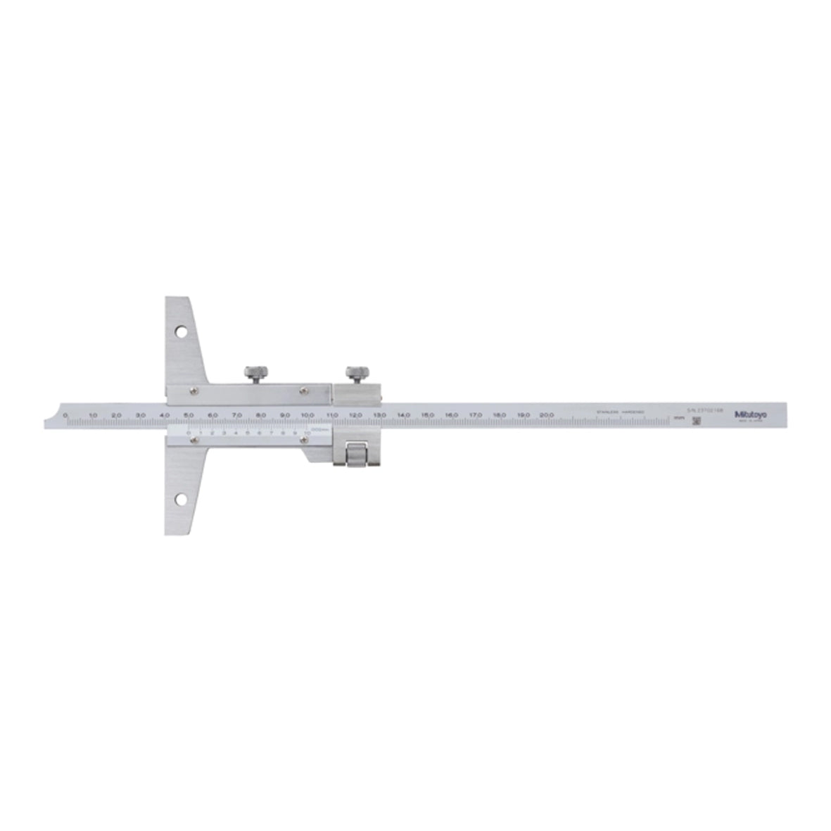Mitutoyo 527-102 Vernier Depth Gauge, Range 0-200mm, Graduation 0.02mm, with Fine Adjustment, Base 100 x 6.5mm