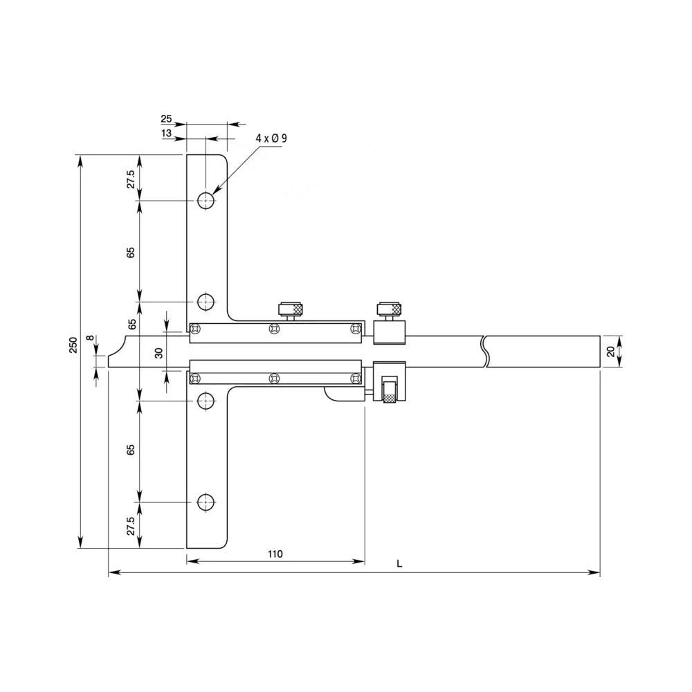 Mitutoyo 527-105 Vernier Depth Gauge, Range 0-1000mm, Graduation 0.02mm, with Fine Adjustment, Base 250 x 10mm