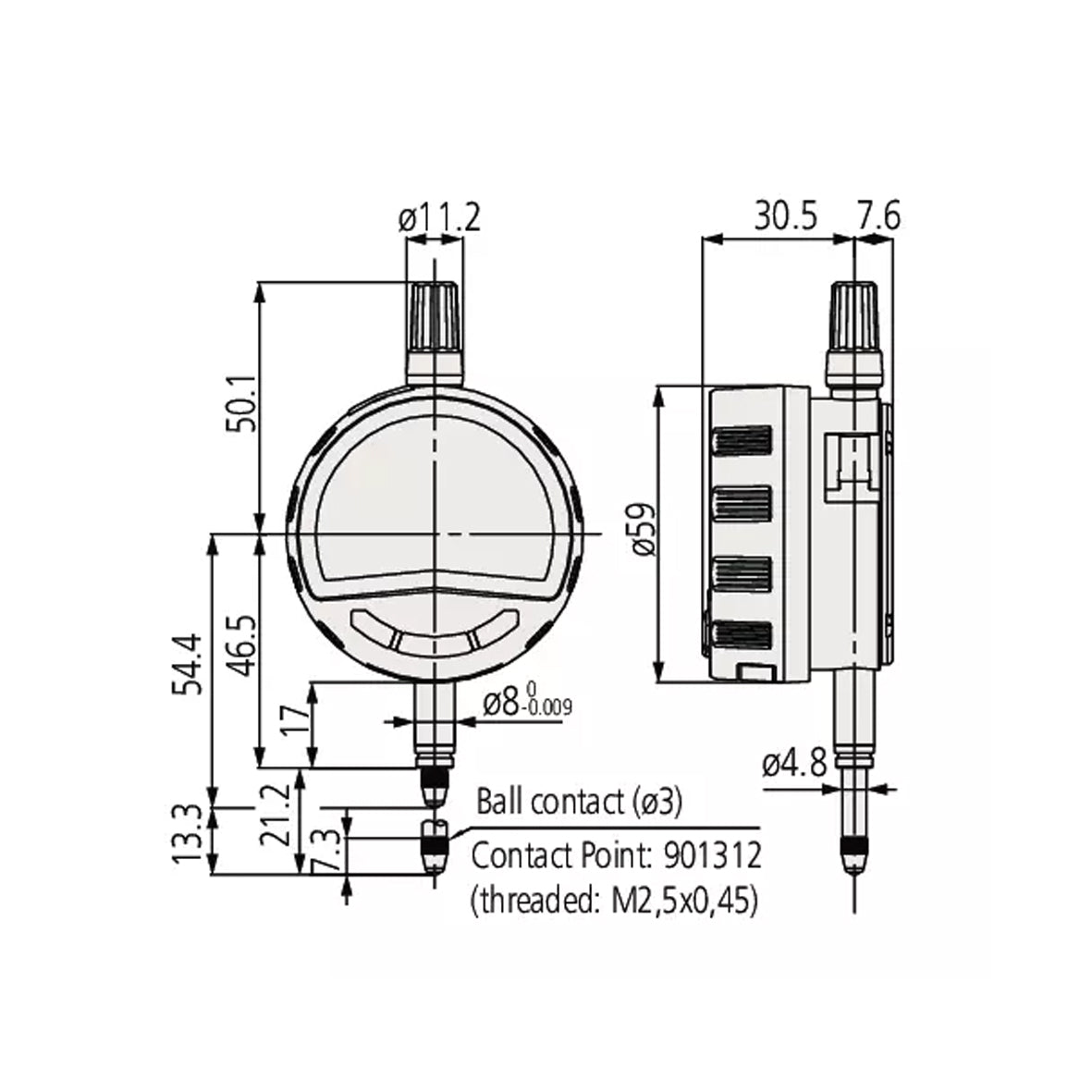 Mitutoyo 543-701B (Flat Back) Absolute Digimatic Digital Indicator ID-CNX, Range 0.5" / 12.7mm, Resolution 0.0005", 0.0001", 0.00005", 0.00002" / 0.01mm, 0.001mm, 0.0005mm ( Selectable )