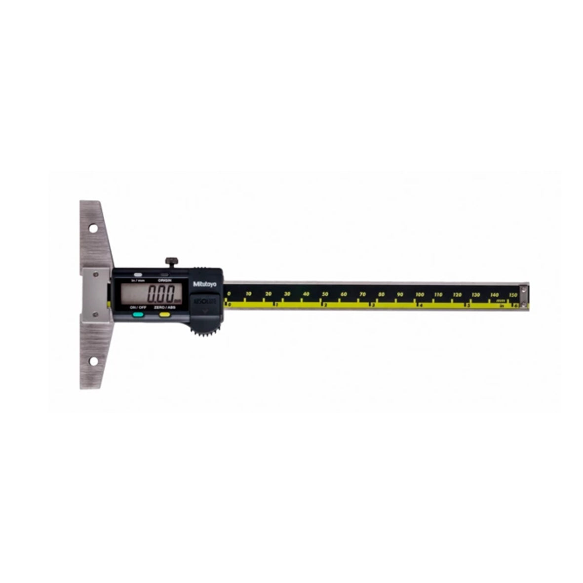 Mitutoyo 571-211-30 Absolute Digimatic Digital Vernier Depth Gauge, Range 0-150mm / 0-6", Resolution 0.01mm / 0.0005", Base 100 x 6mm with SPC Data Output