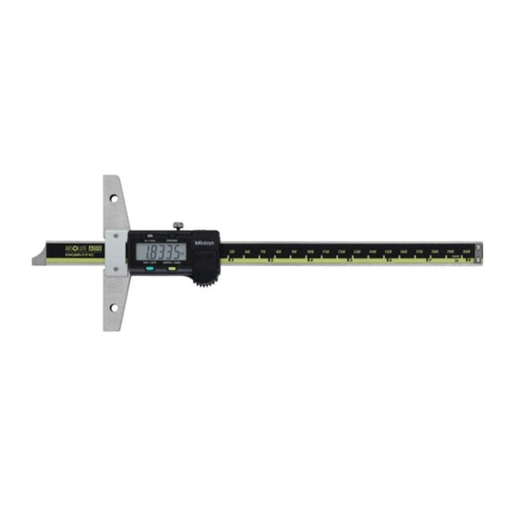 Mitutoyo 571-212-30 Absolute Digimatic Digital Vernier Depth Gauge, Range 0-200mm / 0-8", Resolution 0.01mm / 0.0005", Base 100 x 6mm with SPC Data Output