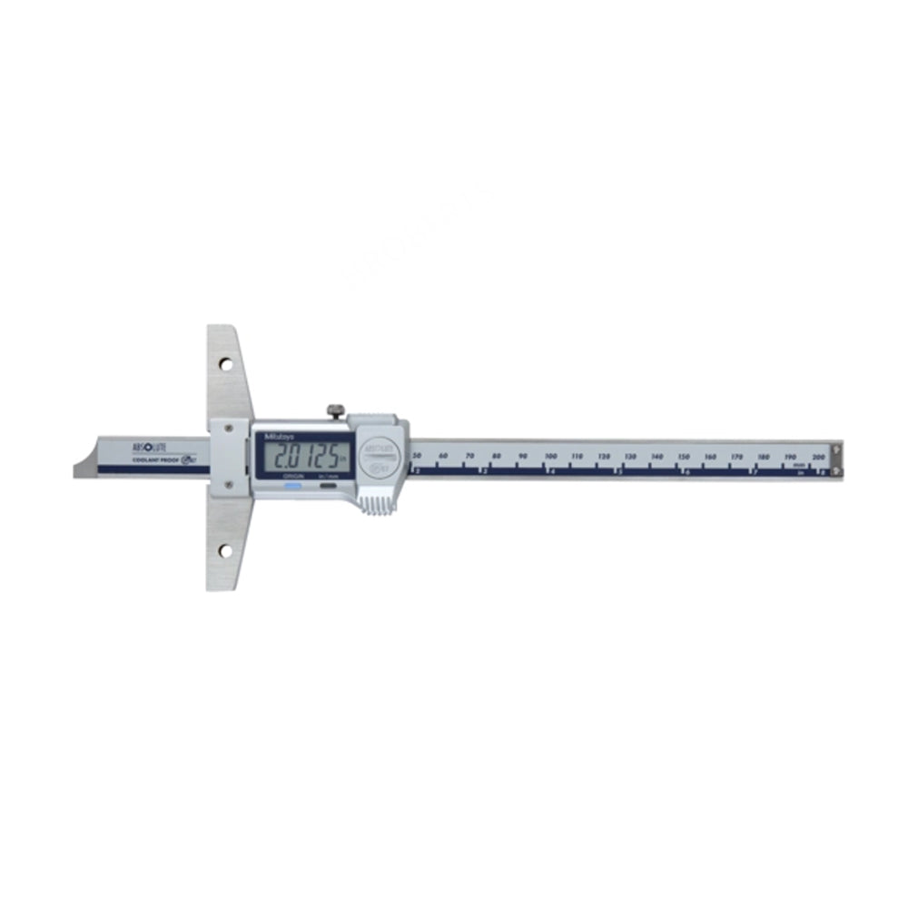 Mitutoyo 571-261-20 Absolute Digimatic Digital Coolant Proof Depth Gauge, Range 0-150mm / 0-6", Resolution 0.01mm / 0.0005", Base 100 x 6mm, IP67 with SPC Data Output