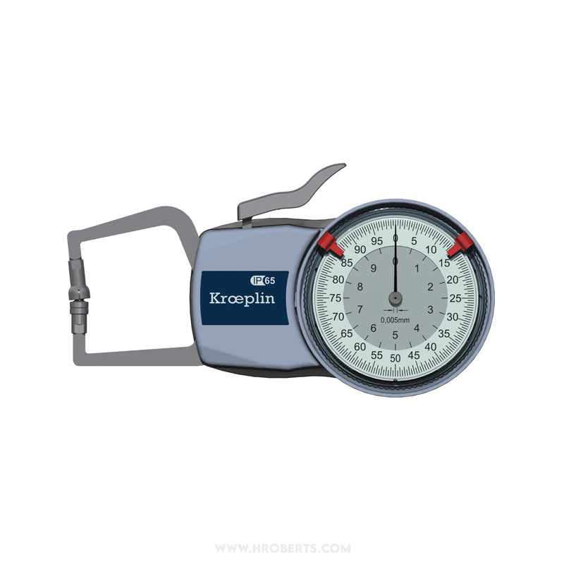 Kroeplin D110T External Caliper Gauge, Range 0-10mm, Graduation 0.005mm, Measuring Depth 35mm, Measuring Contact Flat 6mm, IP65 Protection