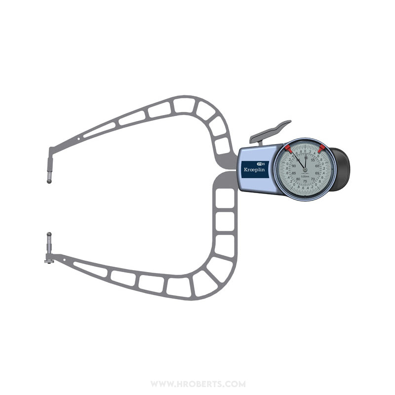 Kroeplin D4100 External Dial Caliper Gauge, Range 50-100mm, Graduation 0.05mm, Measuring Depth 167mm, Measuring Contact Ball 5mm Diameter, IP65 Protection