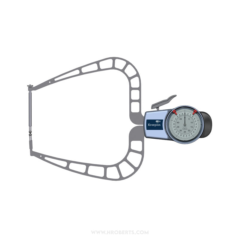 Kroeplin D450B External Dial Caliper Gauge, Range 0-50mm, Graduation 0.05mm, Measuring Depth 167mm, Measuring Contact Ball 5mm Diameter, IP65 Protection