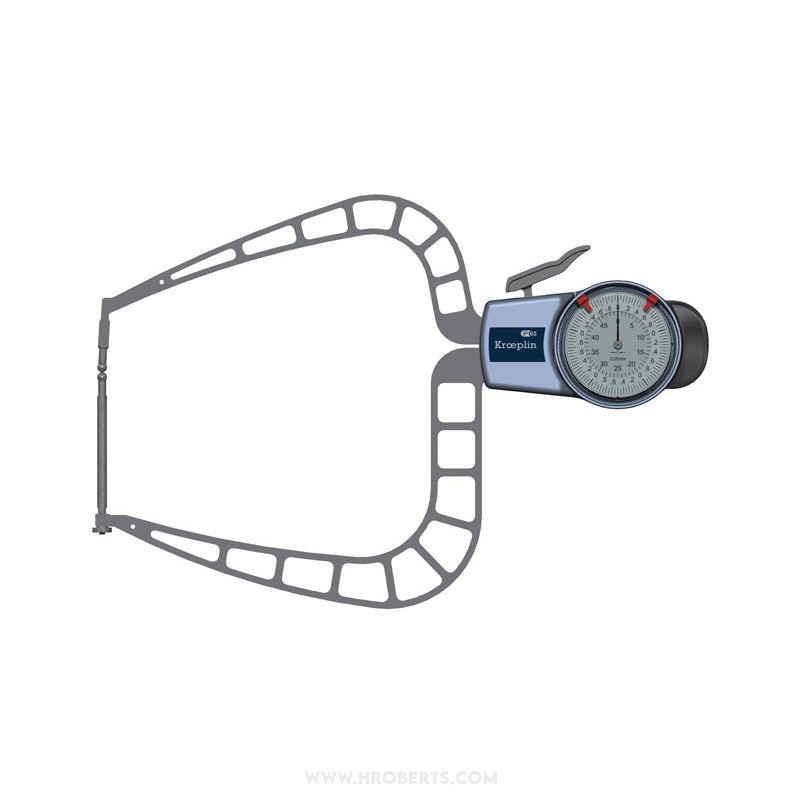 Kroeplin D450F External Dial Caliper Gauge, Range 0-50mm, Graduation 0.05mm, Measuring Depth 167mm, Measuring Contact Ball 5mm Diameter, IP65 Protection