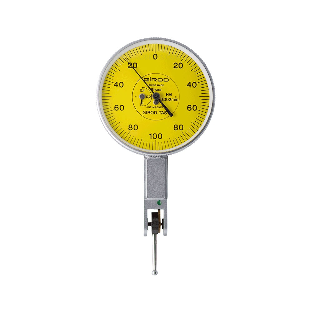 Girod GT 2453 R Lever Dial Indicator Horizontal Type, Graduation 0.002mm, Range 0.4mm, Stylus Length 12mm, Bezel Diameter 37mm