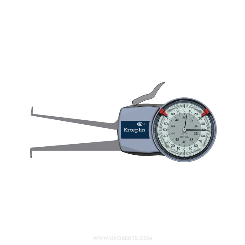 Kroeplin H230 Internal Caliper Gauge, Range 30-50mm, Resolution 0.01mm, Measuring Depth 85mm, Measuring Contact Ball 1mm Diameter, IP65 Protection