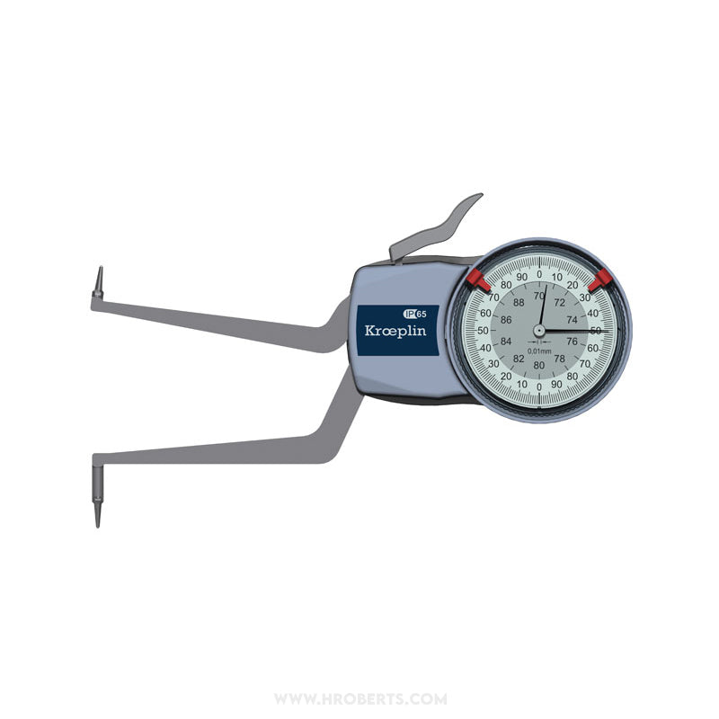 Kroeplin H270 Internal Caliper Gauge, Range 70-90mm, Graduation 0.01mm, Measuring Depth 85mm, Measuring Contact Ball 1mm Diameter, IP65 Protection