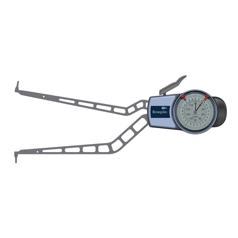 Kroeplin H470 Internal Caliper Gauge, Range 70-120mm, Graduation 0.05mm, Measuring Depth 192mm, Measuring Contact Ball 2mm Diameter, IP65 Protection