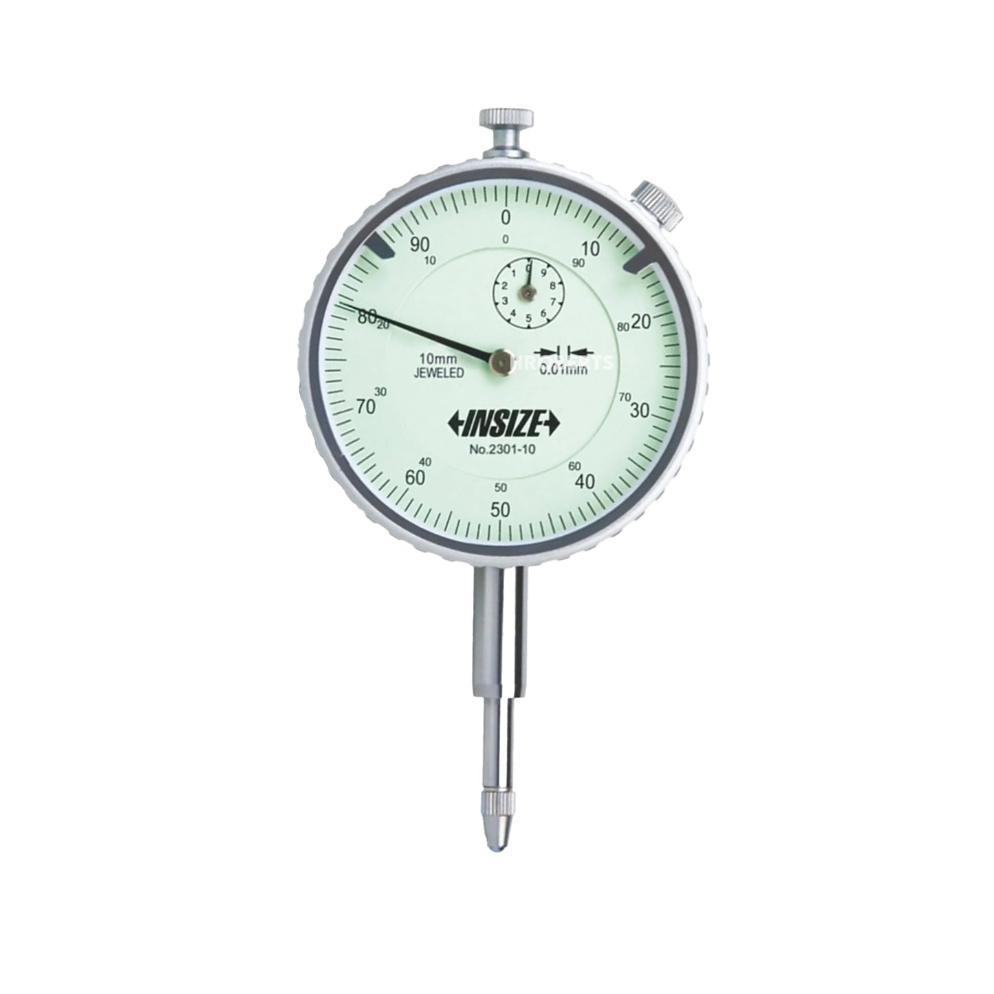Insize 2301-10 Dial Indicator, Graduation 0.01mm, Range 10mm, Scale 0-100, Bezel Diameter 58mm, Lug Back (with Spare Flat Back)