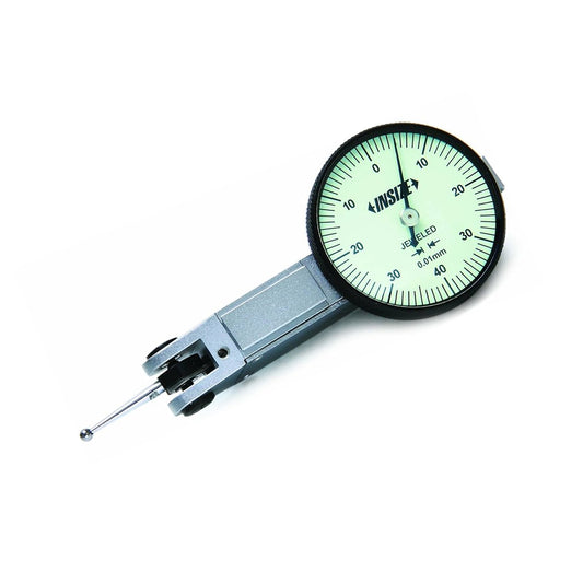 Insize 2380-08 Lever Dial Indicator Horizontal Type, Graduation 0.01mm, Range 0.8mm, Scale 0-40-0, Stylus Length 13.5mm, Bezel Diameter 30mm