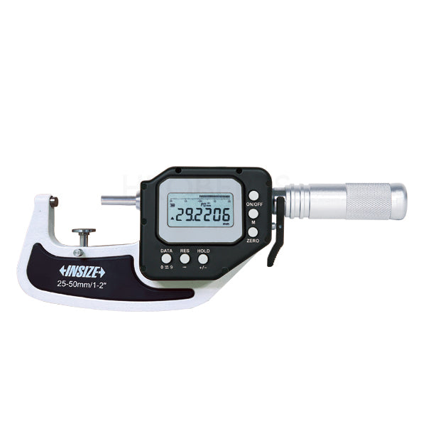 Insize 3350-50 Digital Micrometer with Spindle Retract, IP65, Range 25-50mm / 1-2", Graduation 0.0002mm, With Data Output