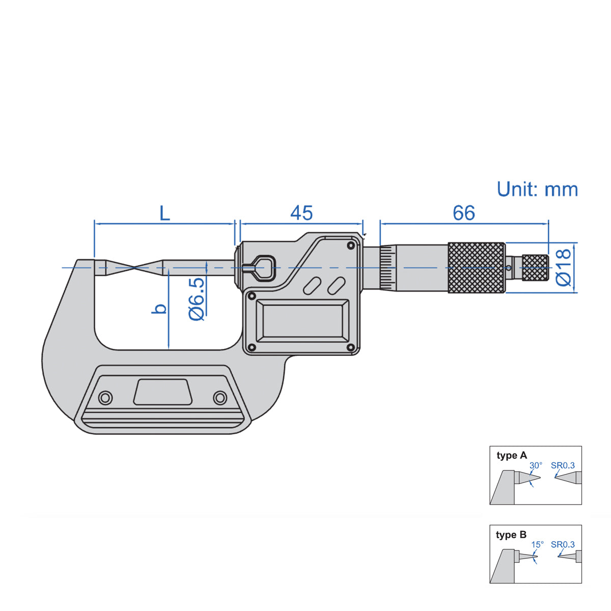 Insize 3530-50BA Digital 15° Point Micrometer TYPE B, IP65, Range 25-50mm / 1-2", Graduation 0.001mm / 0.00005", With Data Output
