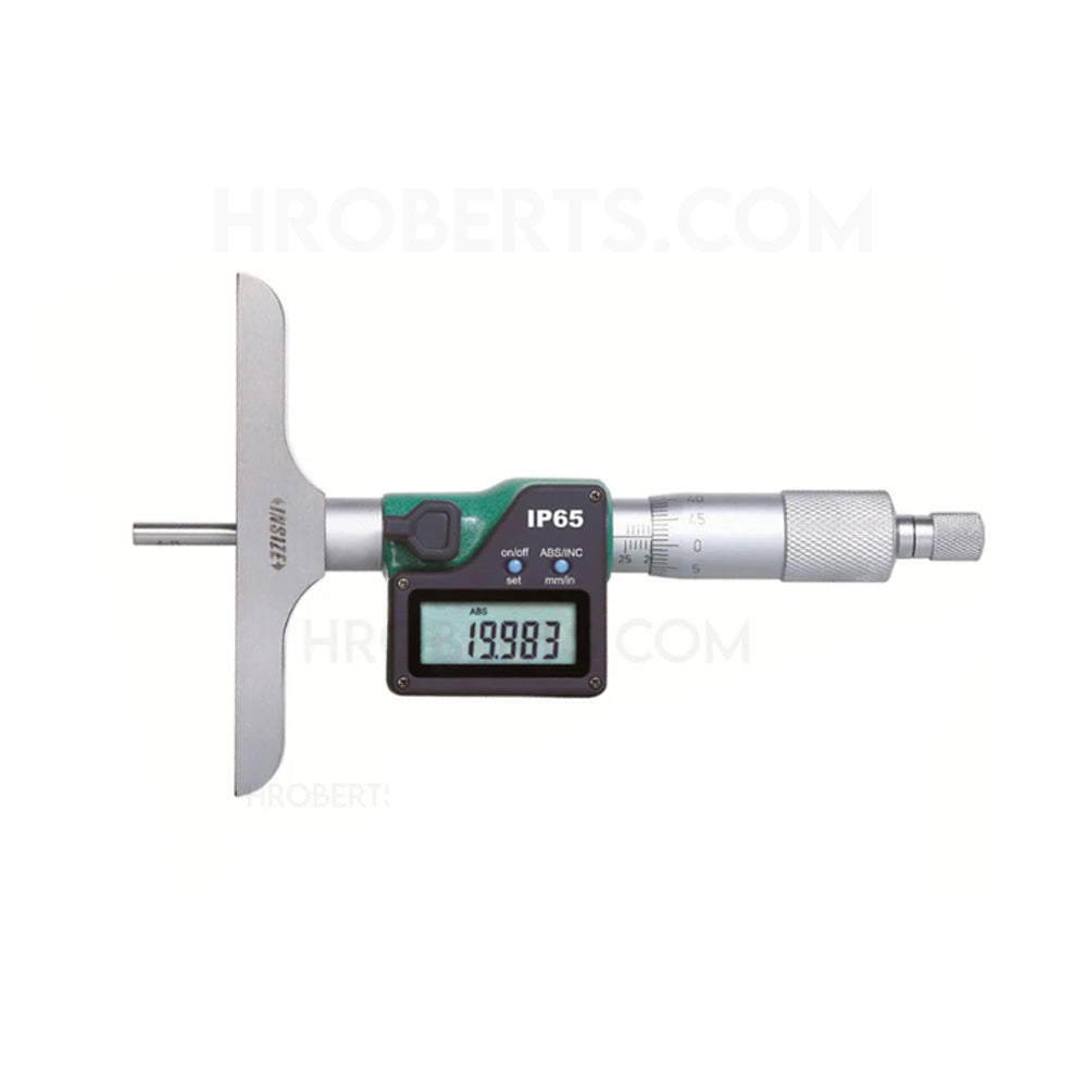 Insize 3540-25 Digital Interchangeable Rod Depth Micrometer, IP65, Range 0-1" / 0-25mm, Resolution 0.00005" / 0.001mm, Base 101.5 x 17" with Data Output