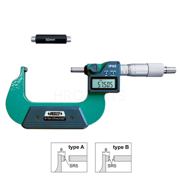 Insize 3560-75A Digital Tube (Type A) Micrometer, IP65, Range 50-75mm / 2-3", Graduation 0.001mm / 0.00005", With Data Output