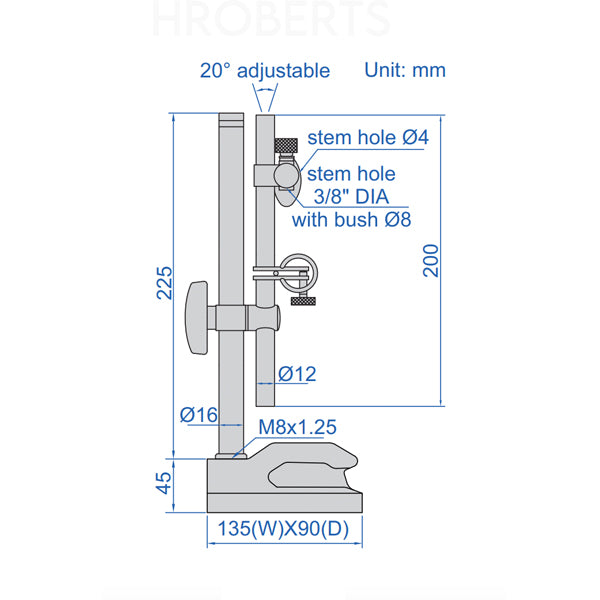 Insize 6226-80 Dial Indicator Stand, Non-Magnetic, 8mm Holding Stem with Fine Adjustment