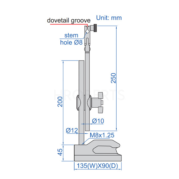 Insize 6227-80 Dial Indicator Stand, Non-Magnetic, 8mm Holding Stem with Fine Adjustment