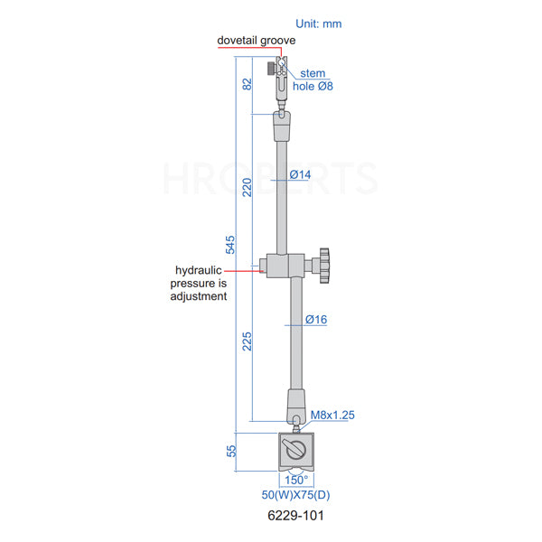 Insize 6229-101 Universal Magnetic Stand - 545mm Arm Length