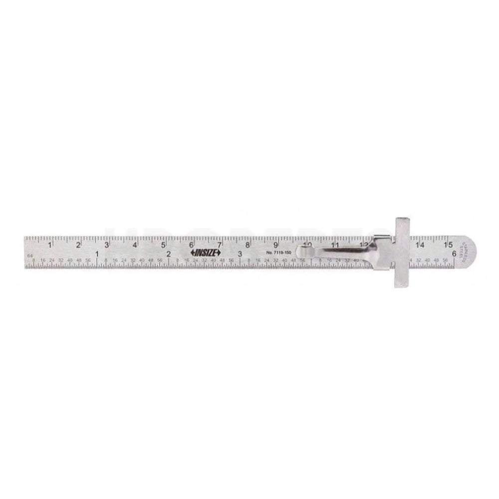 Insize 7119-150 Stainless Steel Rule with Sliding Clip, Range 6" / 150mm, Graduation1/64", 1mm