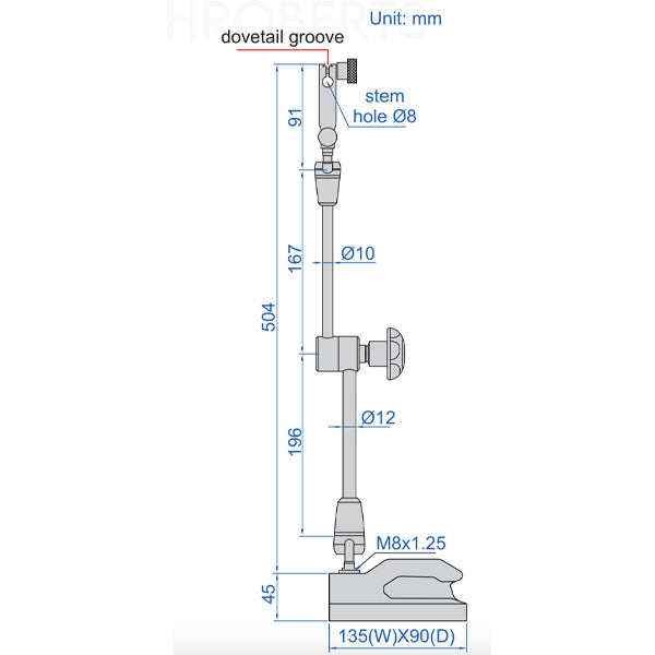 Insize 6225-100 Dial Indicator Stand, Non-Magnetic, 8mm Holding Stem with Fine Adjustment