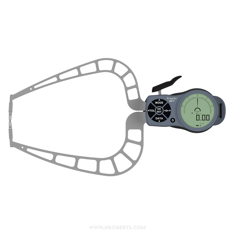 Kroeplin K450 Digital External Caliper Gauge, Range 0-50mm, Resolution 0.001, 0.002, 0.005, 0.01, 0.02, 0.05mm, Measuring Depth 167mm, Measuring Contact Ball 3mm Diameter, IP67 Protection, Metric / Imperial Switchable