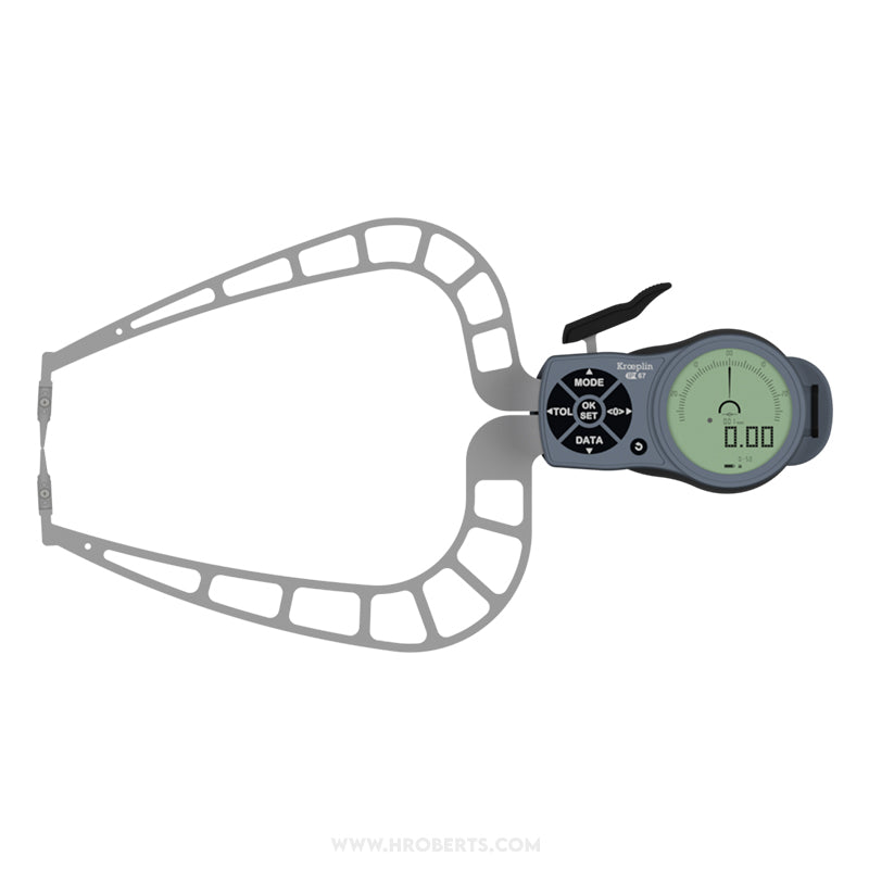 Kroeplin K450S Digital External Caliper Gauge, Range 0-50mm, Resolution 0.001, 0.002, 0.005, 0.01, 0.02, 0.05mm, Measuring Depth 167mm, Measuring Contact Chisel R 0.75mm, IP67 Protection, Metric / Imperial Switchable