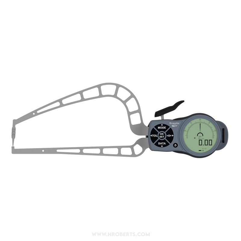 Kroeplin K4R50S Digital External Caliper Gauge, Range 0-50mm, Resolution 0.001, 0.002, 0.005, 0.01, 0.02, 0.05mm, Measuring Depth 169mm, Measuring Contact Chisel R 0.75mm, Ball 3mm Diameter, IP67 Protection, Metric / Imperial Switchable