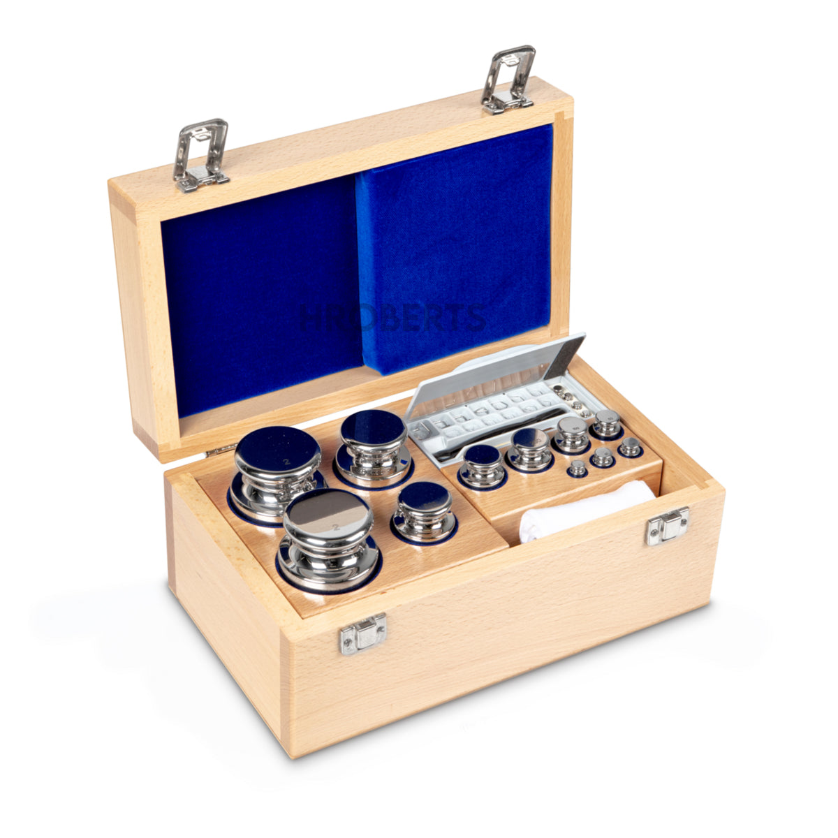 Kern 303-07 Weight set, E1, 1 mg - 2 kg, Knob, stainless steel polished, in wooden case