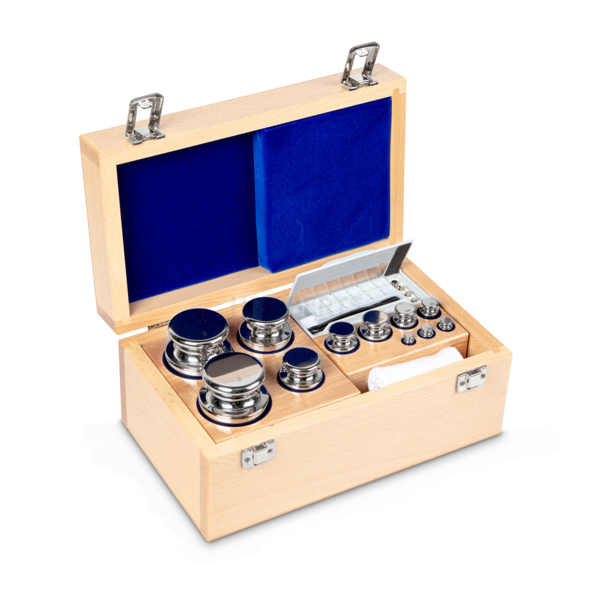 Kern 304-07 Weight set, E1, 1 g - 2 kg, Knob, stainless steel polished, in wooden case