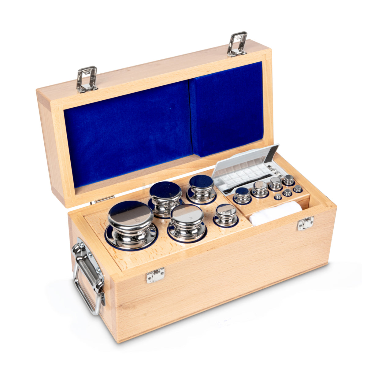 Kern 304-08 Weight set, E1, 1 g - 5 kg, Knob, stainless steel polished, in wooden case