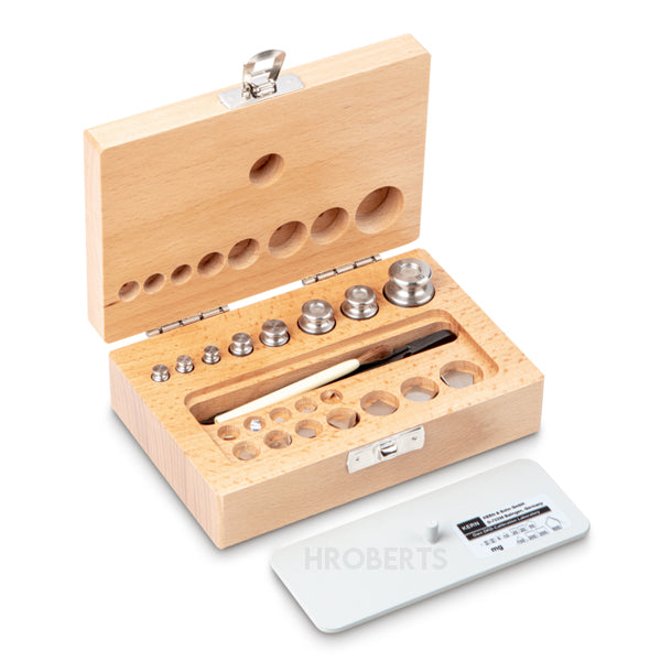 Kern 333-02 Weight set, F2, 1 mg - 50 g, Knob, stainless steel fine turned, in wooden case